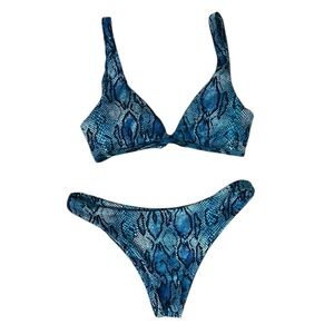 Zaful Teal Snake Print Bikini Set